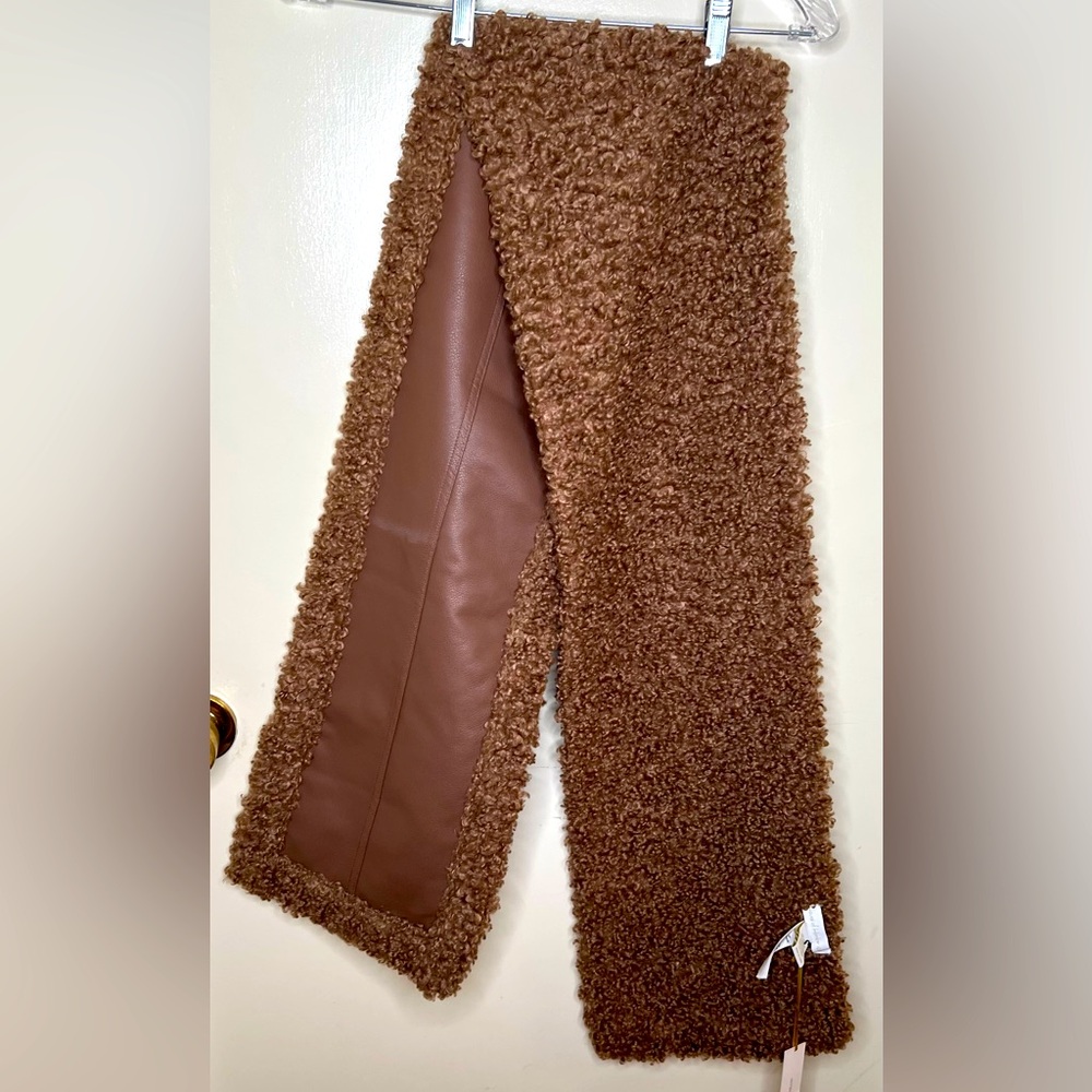 House of Harlow 1960 Faux Leather Sherpa Scarf, Caramel NWT